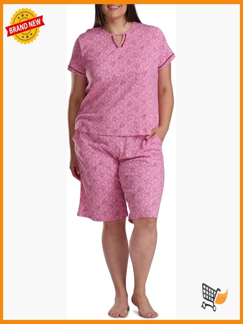 Plus Size 2-Piece Pajama Set with Keyhole Top and Bermuda Shorts